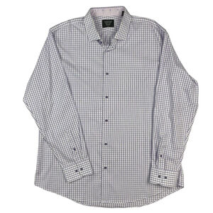 Nordstrom Shirt Mens Sz 18 White Purple Plaid No Iron Trim Fit Button Down